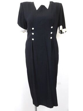 VTG Impulsive 80s PLUS Size 18 Nautical Blue Midi Dress‎ Retro Pinup Made in USA